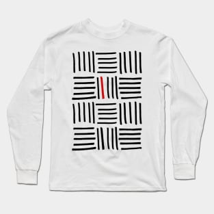 BLACK, WHITE, AND RED LINES - Hand Drawn Original Design Long Sleeve T-Shirt